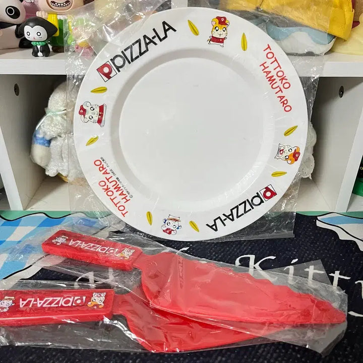 [BUNJANG] Vintage Hamtaro Pizza Plate Cutter Set / 고전 방가방가햄토리 피자 접시 커터 세트