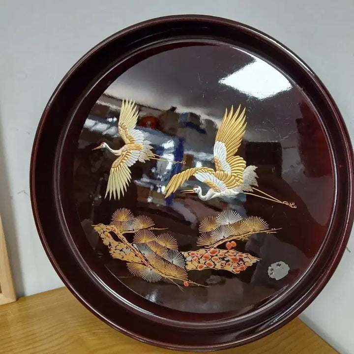 [BUNJANG] Japanese Maki-e Lacquerware Tray with Crane and Pine Motifs / 일본 칠기 나무쟁반, 차도구