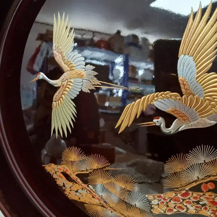 [BUNJANG] Japanese Maki-e Lacquerware Tray with Crane and Pine Motifs / 일본 칠기 나무쟁반, 차도구