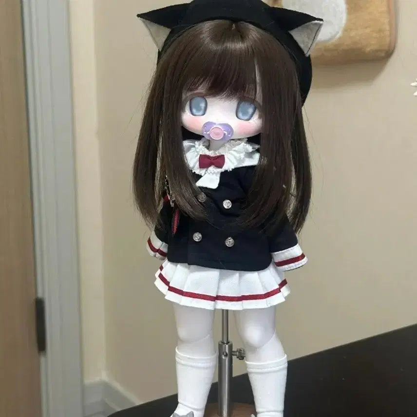 [BUNJANG] Anime Doll Clothes Beret &amp; School Uniform Set / 숏usd 아니메 인형 옷 고양이 베레모 교복