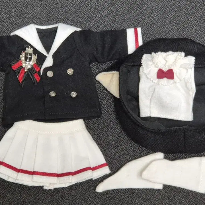 [BUNJANG] Anime Doll Clothes Beret &amp; School Uniform Set / 숏usd 아니메 인형 옷 고양이 베레모 교복