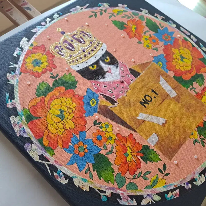 [BUNJANG] Crown Cat Acrylic Framed Artwork / 왕관쓴 고양이 아크릴 그림액자입니다