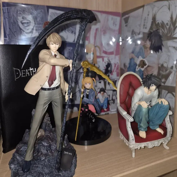 [BUNJANG] Death Note Ichiban Kuji Light Yagami, L, Misa Figure &amp; Acrylic Block Bundle Set / (무료배송) 개봉양품 데스노트 제일복권 라이토+엘+미사 피규어+아크릴블럭+ 실물 데스노트 세트