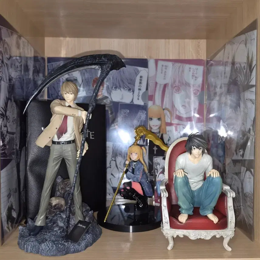 [BUNJANG] Death Note Ichiban Kuji Light Yagami, L, Misa Figure &amp; Acrylic Block Bundle Set / (무료배송) 개봉양품 데스노트 제일복권 라이토+엘+미사 피규어+아크릴블럭+ 실물 데스노트 세트