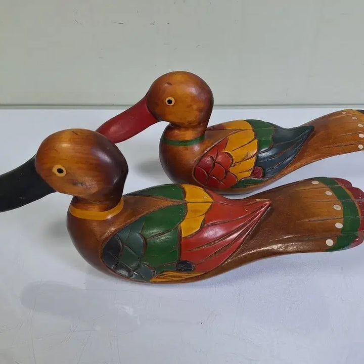 [BUNJANG] Vintage Wooden Duck and Mandarin Duck Sculpture Set / 근대사 수집 옛날 원목나무 조각품 오리 원앙 한쌍