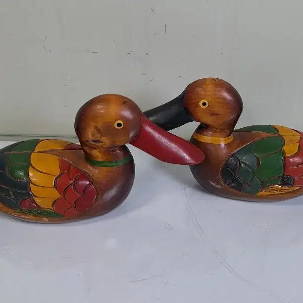 [BUNJANG] Vintage Wooden Duck and Mandarin Duck Sculpture Set / 근대사 수집 옛날 원목나무 조각품 오리 원앙 한쌍