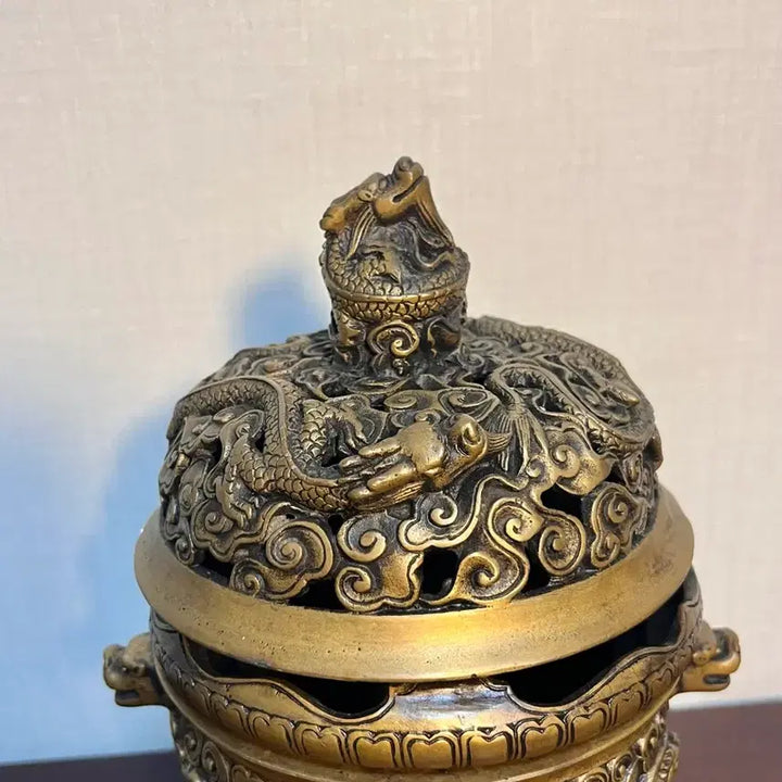 [BUNJANG] Qianlong Period Bronze Censer with Dragon Motif / 중국 동 향로) 건륭년제 용문 투각 삼족 향로