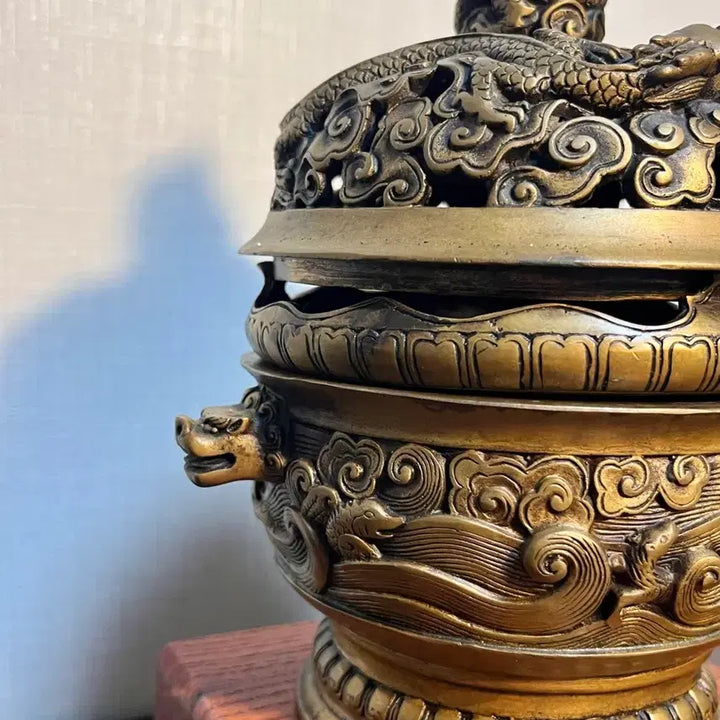 [BUNJANG] Qianlong Period Bronze Censer with Dragon Motif / 중국 동 향로) 건륭년제 용문 투각 삼족 향로