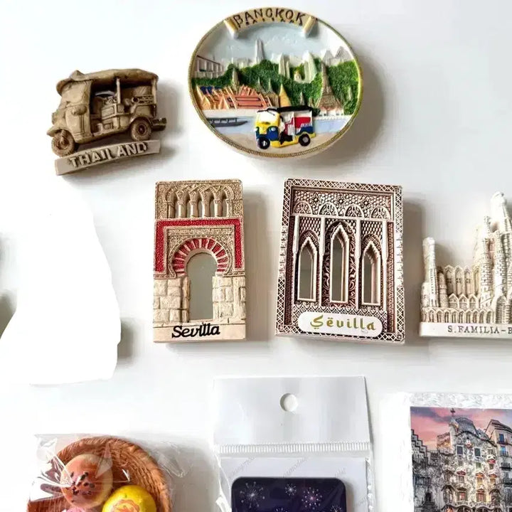 [BUNJANG] Travel Souvenir Magnets - International Cities &amp; Destinations / 마그넷 - 스페인 세비야, 바르셀로나, 체코 프라하, 태국 방콕, 부산