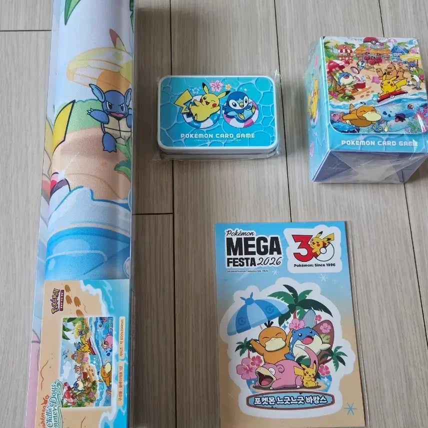 [BUNJANG] Pokemon Card Busan Pop-Up Chilling Beach Supply 3-Set (Playmat, Deck Case, Tin Case) / 특전)포켓몬카드 부산팝업 칠링 비치 서플라이 3종세트(플레이매트 덱케이스 틴 케이스)