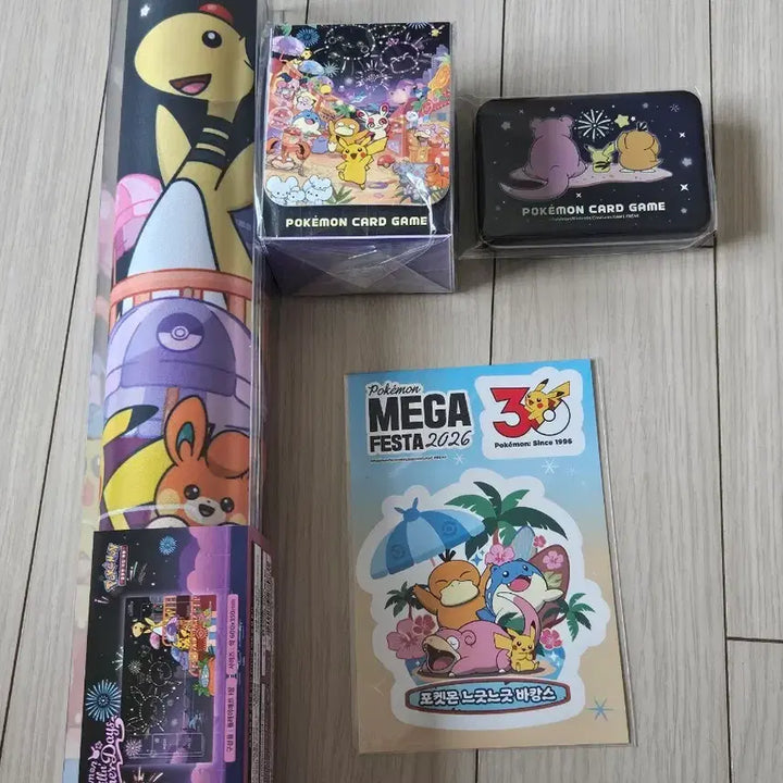 [BUNJANG] Pokemon Card Busan Pop-up "Fireworks" Supply Set (Playmat, Deck Case, Tin Case) / 특전)포켓몬 카드 부산팝업 불꽃놀이 서플라이 3종세트(플레이매트 덱케이스 틴케이스)