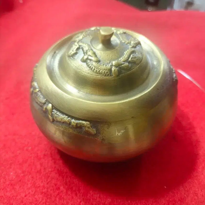 [BUNJANG] Brass Chamber Pot with Dragon Engraving, Diameter 13cm / 황동 요강 (지름 13cm, 용 문양 각인, 복 자 낙관)