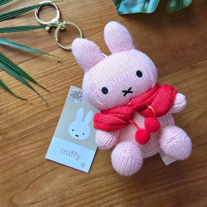[BUNJANG] Pink Miffy Knit Cape Plush Keychain Holder / (새상품) 핑크 미피 니트 망토 인형 키링 키홀더