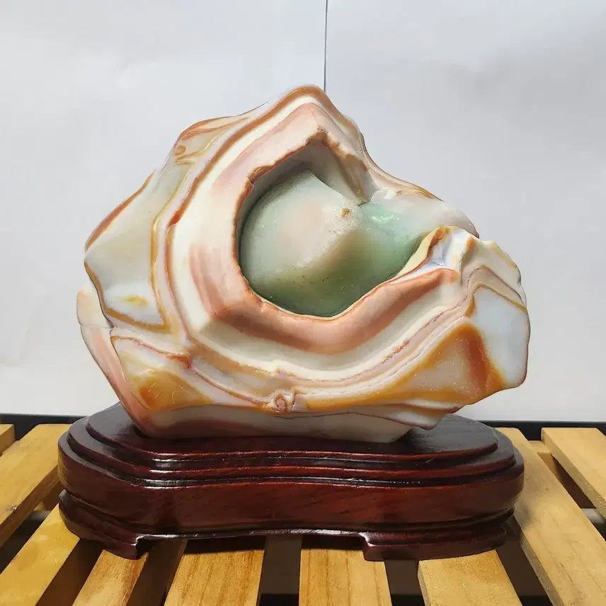 [BUNJANG] Green Chalcedony Agate Geode Slice / 녹색심을 지닌 마노석(아게이트) 지오드 원석 수석
