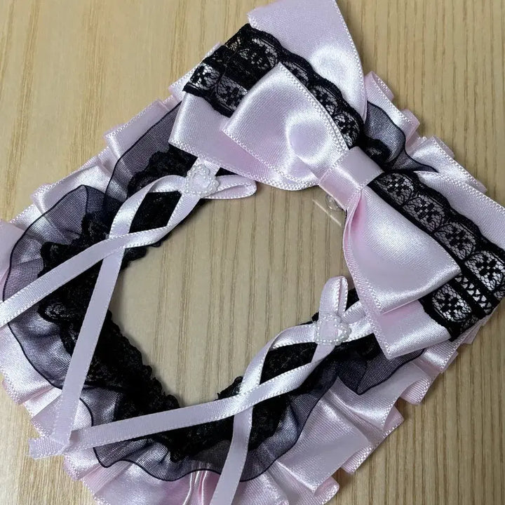 [BUNJANG] Black Pink Ribbon Lace Top Loader Jirei-kei Style / 레이스 탑꾸 탑로더 지뢰계st 블랙 핑크 리본