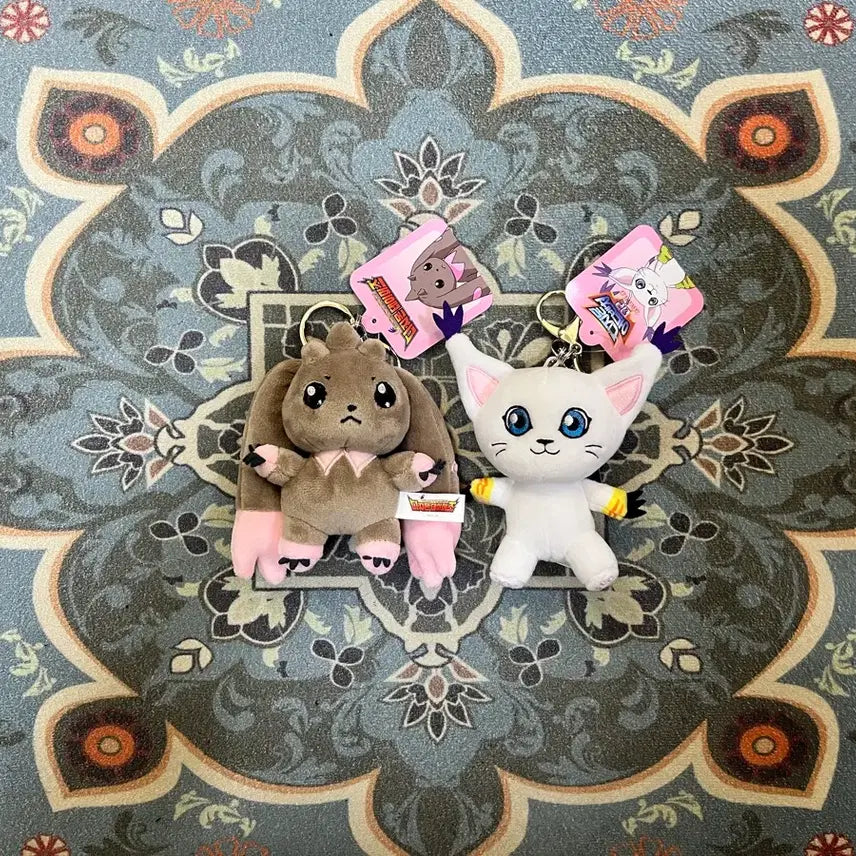 [BUNJANG] Digimon Lopmon &amp; Gatomon 8cm Plush Keychain Set / 1+1디지몬_로프몬 가트몬 8cm 인형 키링 세트 새상품