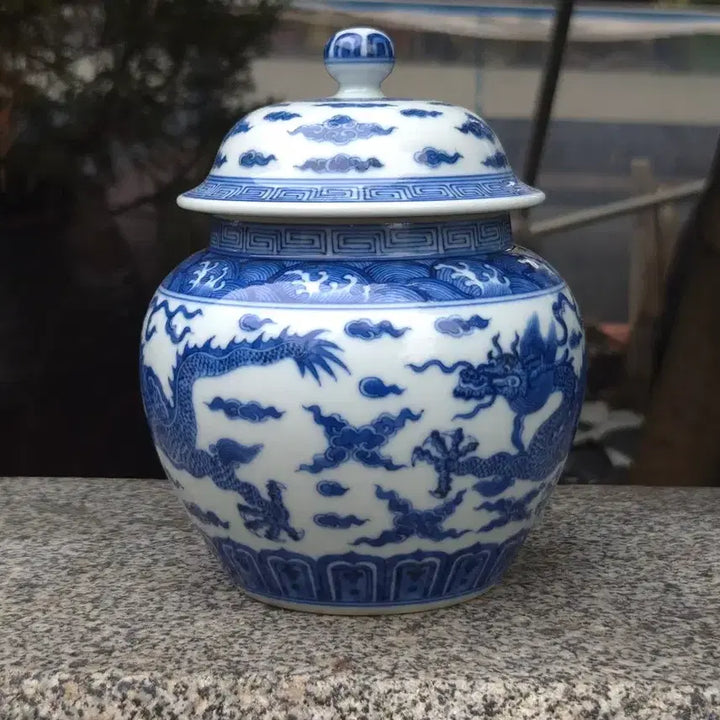 [BUNJANG] Blue and White Porcelain Tea Caddy with Dragon Motif / 중국도자기 청화 운용문 차호