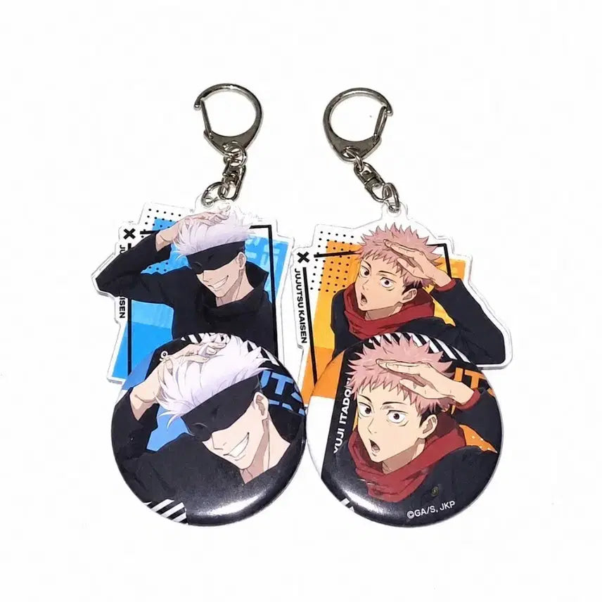 [BUNJANG] Jujutsu Kaisen Gojo Satoru, Itadori Yuji Acrylic Keychain &amp; Can Badge Bundle Set / 주술회전 고죠사토루 이타도리유지 아크릴 키링 캔뱃지 일괄판매