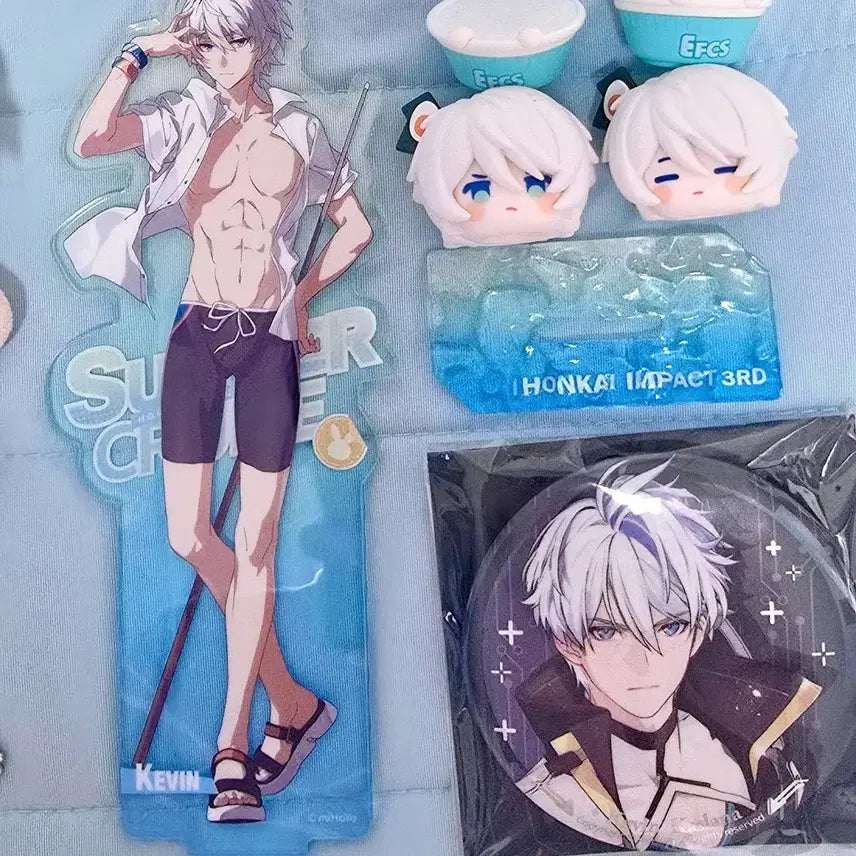 [BUNJANG] Honkai Impact 3rd Kevin Kaslana Acrylic Stand, Plush, Badge, Mini Figure Bundle / 붕괴3rd 케빈 카스라나 굿즈 아크릴,뱃지,피규어,누이 일괄