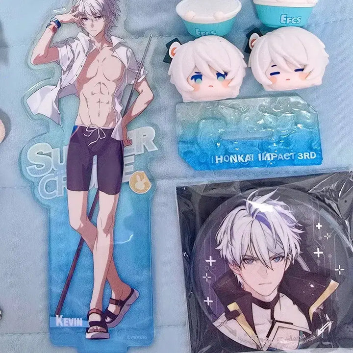 [BUNJANG] Honkai Impact 3rd Kevin Kaslana Acrylic Stand, Plush, Badge, Mini Figure Bundle / 붕괴3rd 케빈 카스라나 굿즈 아크릴,뱃지,피규어,누이 일괄