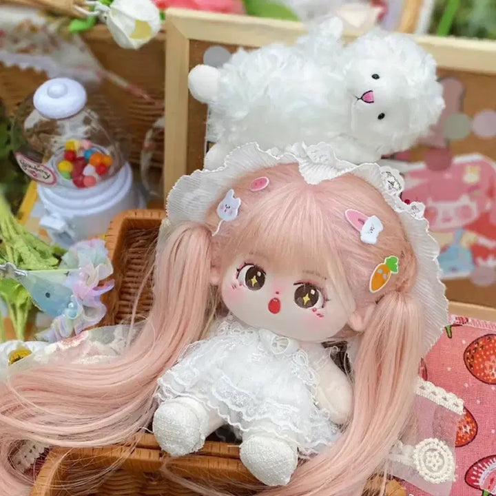 [BUNJANG] 20cm Doll Clothes White Bonnet Dress / 무속성 솜인형 당근옷장 20cm인형옷 화이트보넷원피스 원가이하 양도