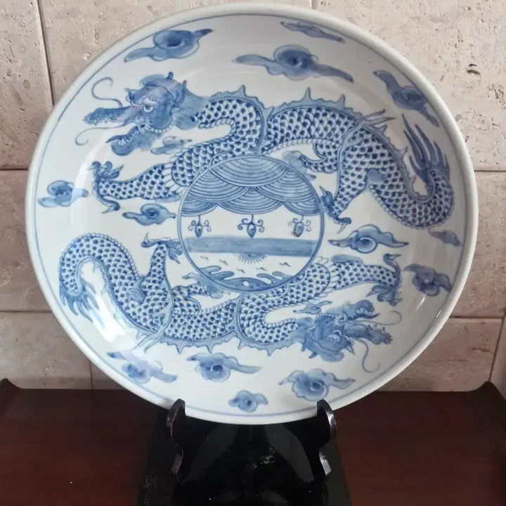 [BUNJANG] Gojak Wi Gwangjo Celadon Blue-Dragon Motif Plate / 고작 위광조 청화 용충 용문양 접시
