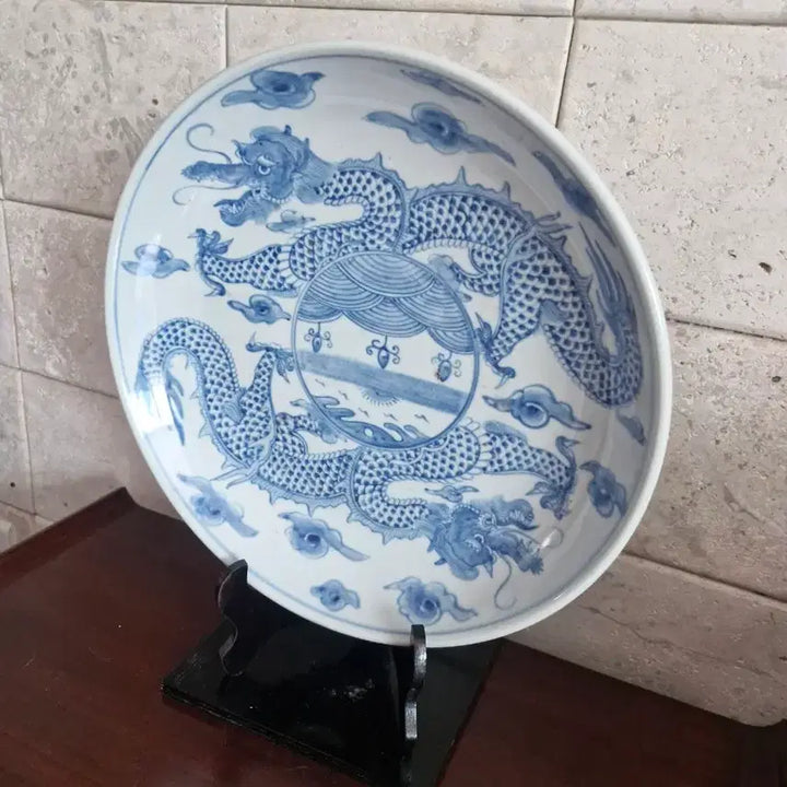 [BUNJANG] Gojak Wi Gwangjo Celadon Blue-Dragon Motif Plate / 고작 위광조 청화 용충 용문양 접시