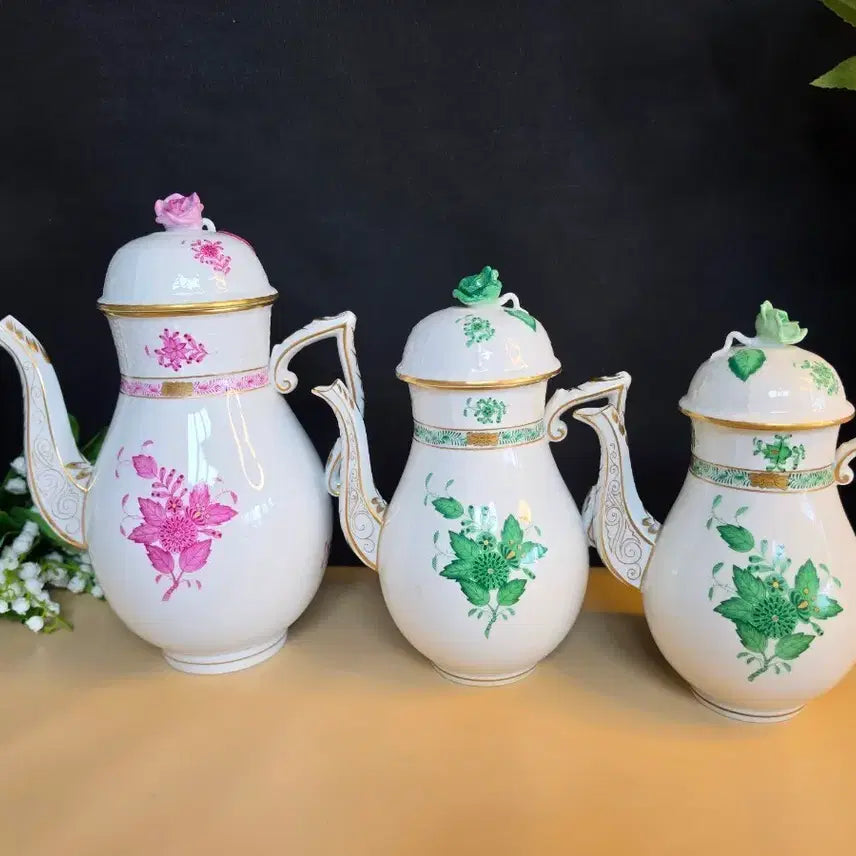 [BUNJANG] Herend Apponyi Pink &amp; Green Coffee Pot / 앤틱/헝가리 헤렌드 아포니 핑크와그린