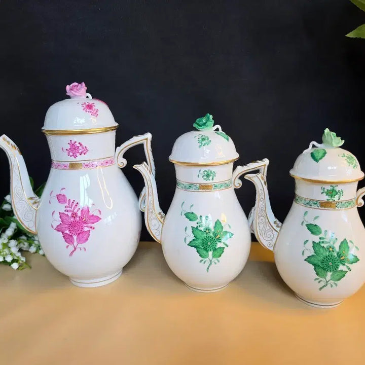 [BUNJANG] Herend Apponyi Pink &amp; Green Coffee Pot / 앤틱/헝가리 헤렌드 아포니 핑크와그린