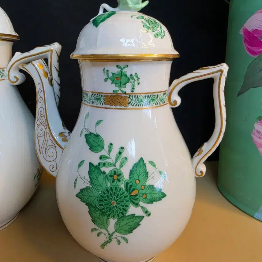 [BUNJANG] Herend Apponyi Pink &amp; Green Coffee Pot / 앤틱/헝가리 헤렌드 아포니 핑크와그린