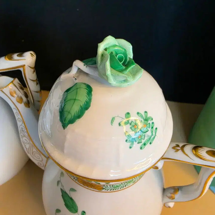 [BUNJANG] Herend Apponyi Pink &amp; Green Coffee Pot / 앤틱/헝가리 헤렌드 아포니 핑크와그린