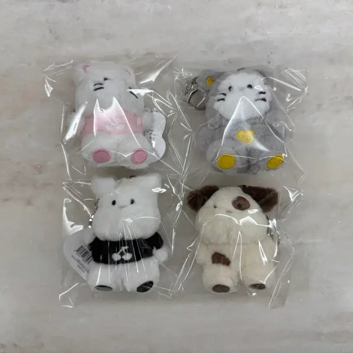 [BUNJANG] Fluffy Friends 4-Type Set Bundle / 플러피친구들 키링 인형 4종 세트 일괄