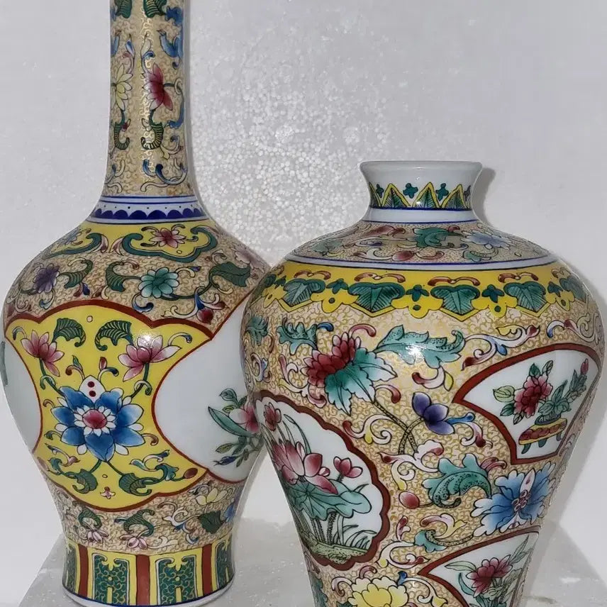 [BUNJANG] Qianlong Period "Tsuba" Vase Set (2 pcs) / 건륭년제 화조문 화병2개=1셑 높28 높20 센 중국도자기 고도자 골통품