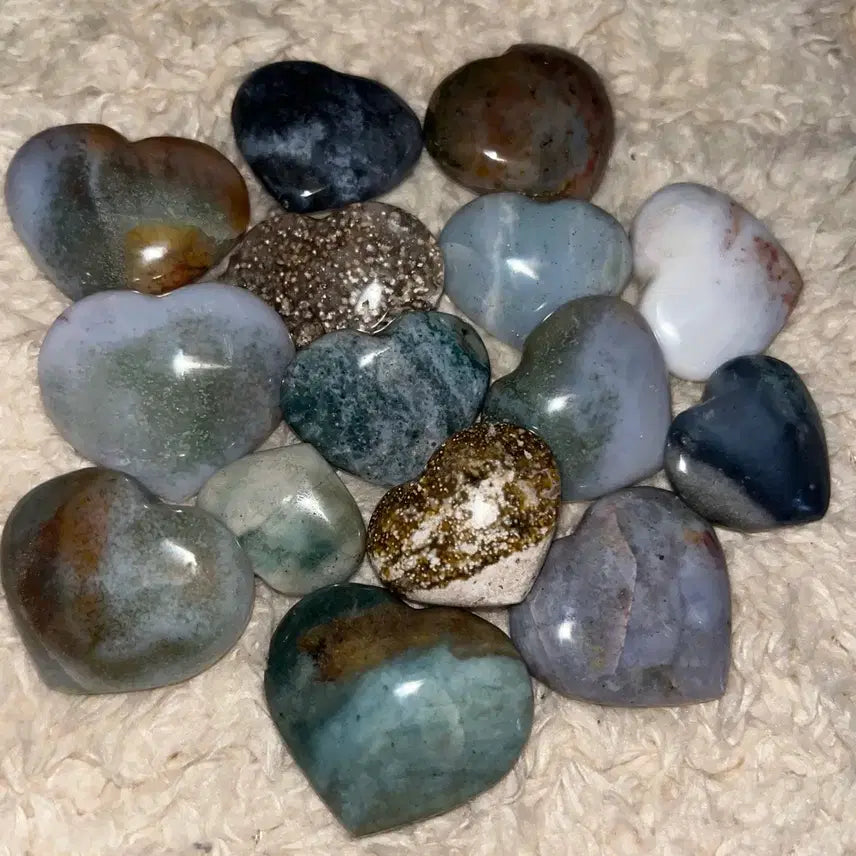 [BUNJANG] Natural Ocean Jasper Heart Carving Stone / (세트) 천연원석 오션 재스퍼 하트 카빙 원석 돌 오션 스톤