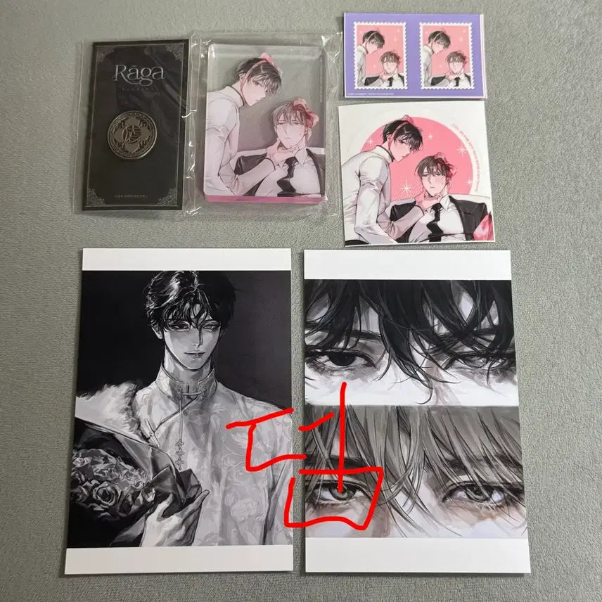[BUNJANG] Raga Shinsu Glass Acrylic Block &amp; Ringa Badge Set / 패션 라가 신루 유리 생일 아크릴 블럭 링가 뱃지 판매 양도 합니다