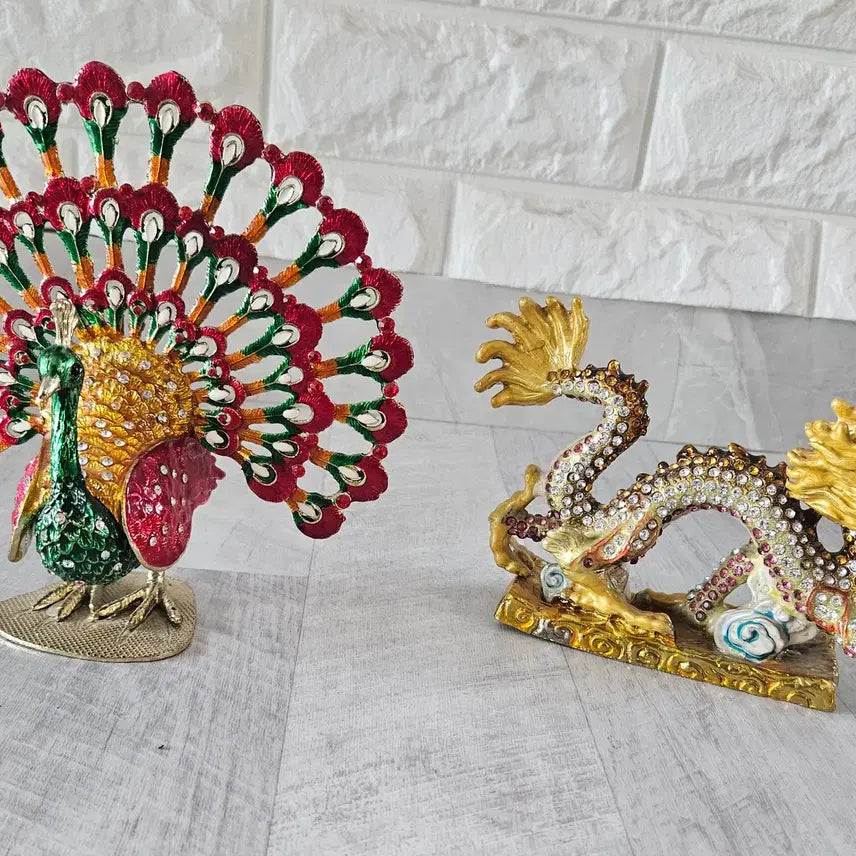 [BUNJANG] Peacock Jewel Box &amp; Dragon Ornament Bundle / 행운 용 장식품 / 공작새 보석함 / 골동품 인테리어 소품 일괄판매