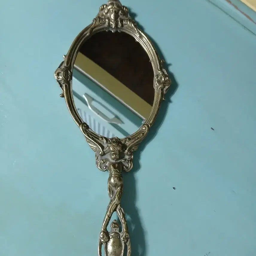 [BUNJANG] European Antique Bronze Angel Hand Mirror / 유럽앤틱 천사 브론즈 손거울