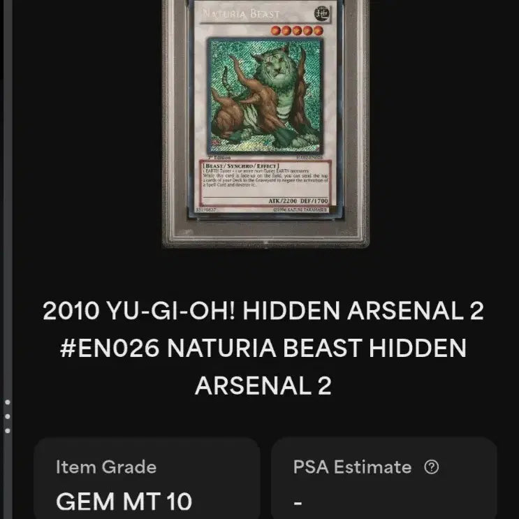 [BUNJANG] Yu-Gi-Oh! Naturia Beast 1st Edition Secret HA02-EN026 PSA 10 / PSA10 유희왕 나츄르 비스트 1st 시크릿 HA02-EN026 Naturia Beast