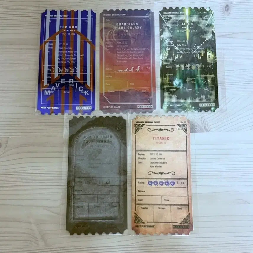 [BUNJANG] Bundle Set Original Ticket Megabox - Top Gun, Guardians of the Galaxy, Alien, How to Train Your Dragon, Titanic / 5개 일괄) 탑건 가오갤 에이리언 드래곤 길들이기 타이타닉 오리지널티켓 오티 메가박스 메박