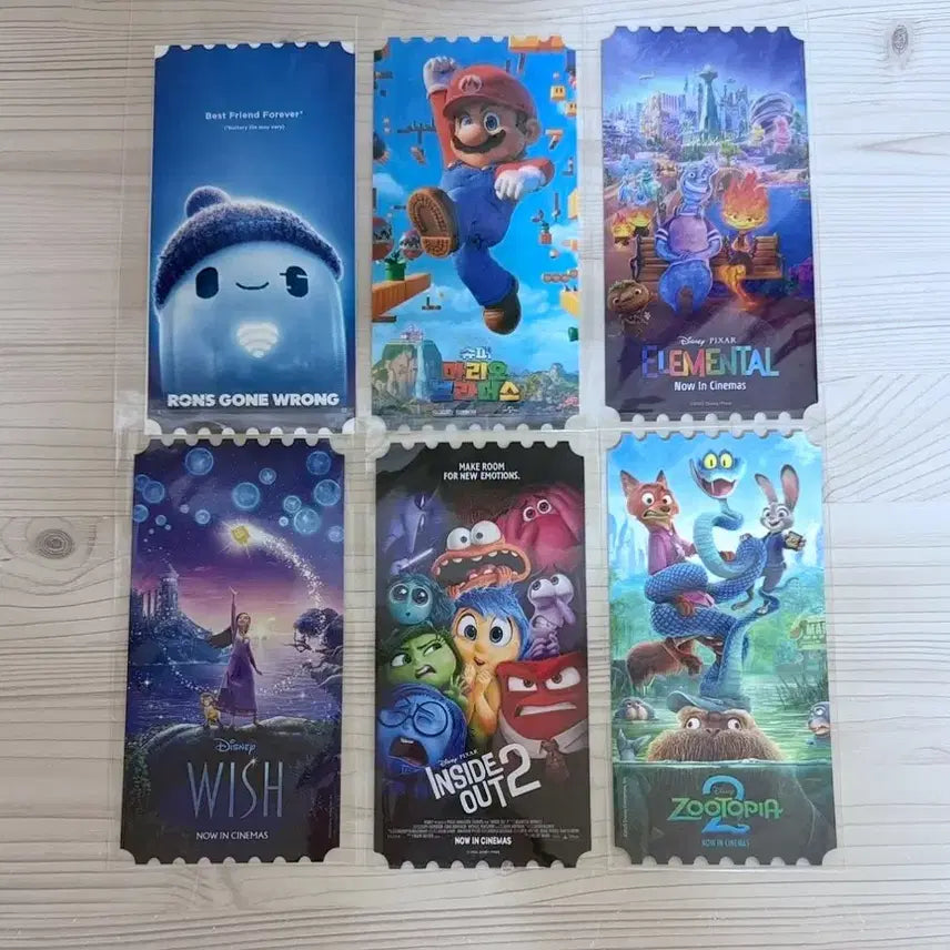 [BUNJANG] Bundle Set Western Animation Original Tickets - Wreck-It Ralph, Super Mario, Elemental, Wish, Inside Out 2, Zootopia 2 / 6개 일괄) 슈퍼마리오 엘리멘탈 위시 인사이드 아웃 주토피아 고장난론 오리지널티켓 오티