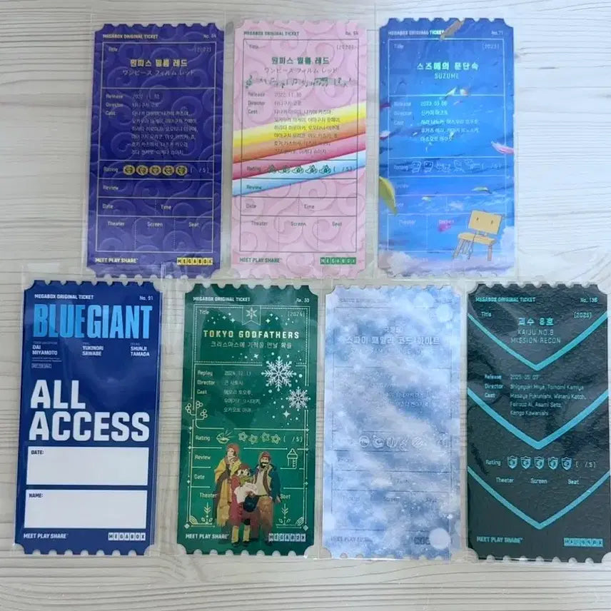 [BUNJANG] Bundle Set: One Piece, Suzume, Blue Giant, Spy x Family, Kaiju No. 8, and The First Slam Dunk Original Tickets / 7개 일괄) 원피스 스즈메의 문단속 블루 자이언트 스파이패밀리 괴수8호 크리스마스에 기적을 만날 확률 오리지널티켓 오티