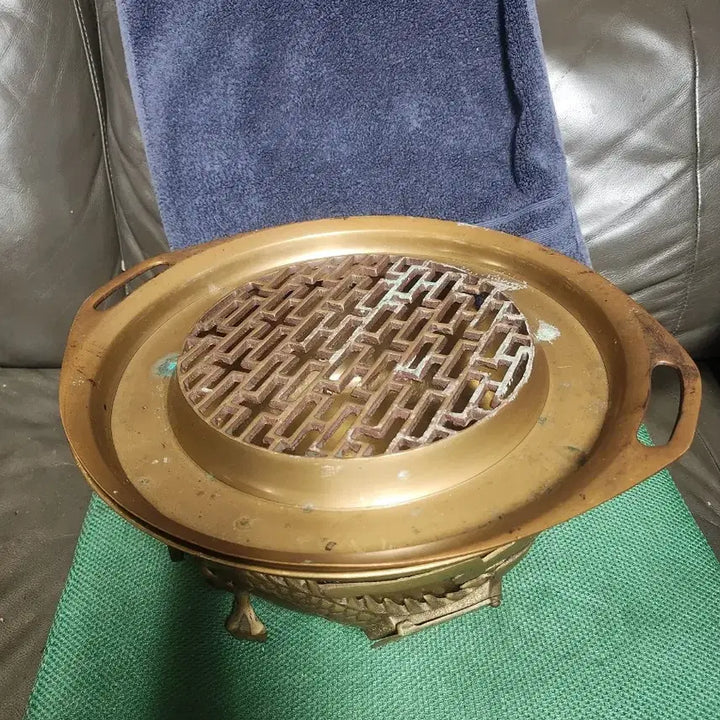 [BUNJANG] Ssangyong Brass Brazier and Grilling Plate Set / 쌍룡 놋쇠 유기화로 및 놋쇠 구이판