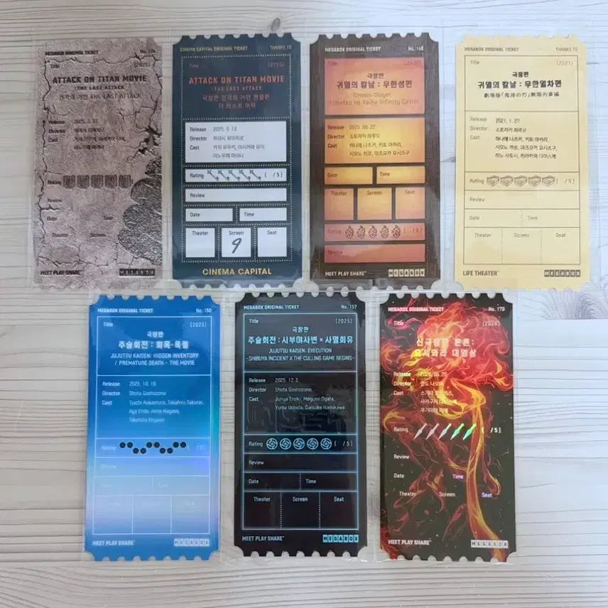 [BUNJANG] Attack on Titan, Demon Slayer, Jujutsu Kaisen, Gintama Original Ticket Bundle Set / 7개 일괄) 진격의 거인 귀멸의 칼날 주술회전 은혼 오리지널티켓 오티 메가박스 메박