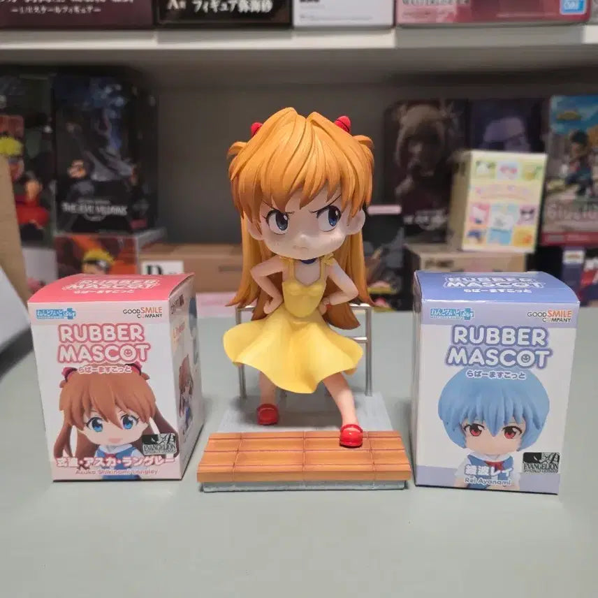 [BUNJANG] Neon Genesis Evangelion Asuka Resin Figure with 2 Rubber Mascot Set / 신세기 에반게리온 아스카 레진 + 러버 마스코트 2종
