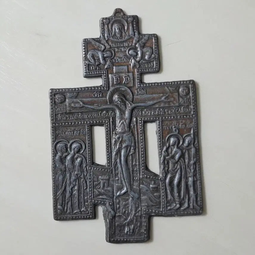 [BUNJANG] Italian Antique Brass Crucifix with Jesus and Saints / 이탈리아 앤틱 십자가 예수님 천주교 십자가 황동