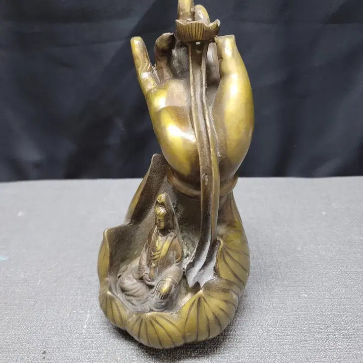 [BUNJANG] Brass Incense Burner with Buddha and Lotus Design / 황동 불수 역류형 향로