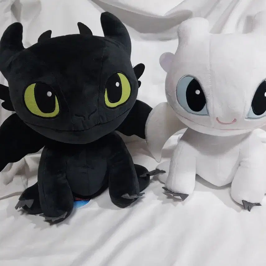 [BUNJANG] How to Train Your Dragon Toothless &amp; Light Fury Medium Plush Set (2 Types) / 새제품 투슬리스 중형 인형 2종 일괄 라이트퓨리 드래곤 길들이기