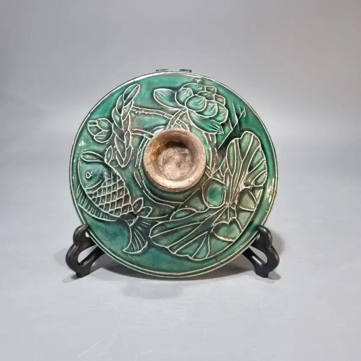 [BUNJANG] Goryeo Dynasty Celadon Green Glaze Fish and Seed Pattern Bowl / 고도자 녹유 어조문 두립완. 지름 19 높이 6