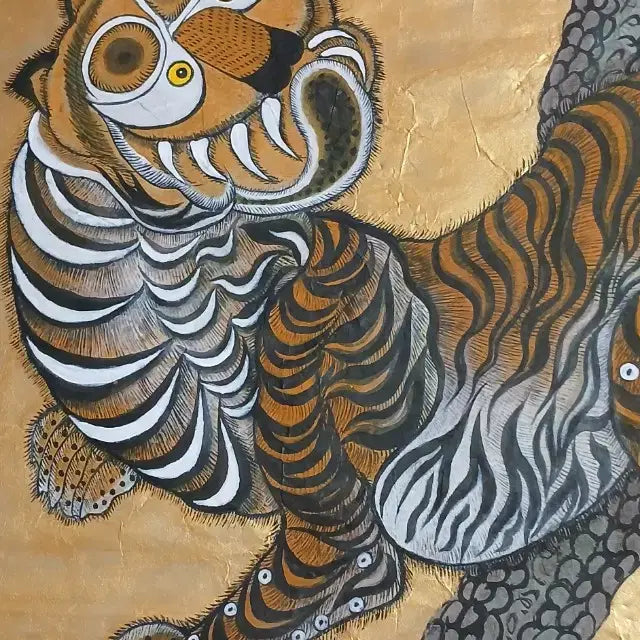 [BUNJANG] Folk Painting of Magpie and Tiger (Hojakdo) with Gold Leaf / 민화 금박 까치호랑이 (호작도)
