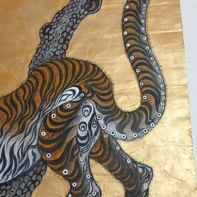 [BUNJANG] Folk Painting of Magpie and Tiger (Hojakdo) with Gold Leaf / 민화 금박 까치호랑이 (호작도)